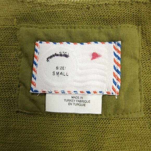 NEW Anthropologie Postmark Slub Knit Asymmetrical Ruffle Top Holly Green Small - Picture 2 of 7